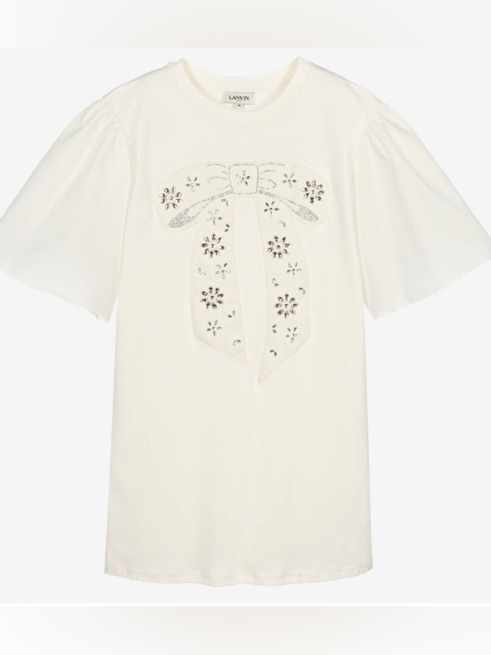Lanvin Kids Cream Embellished Bow Tee size 8